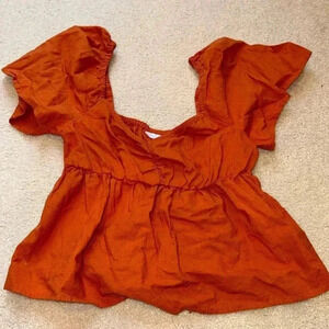 orange crop shirt with puff sleeves